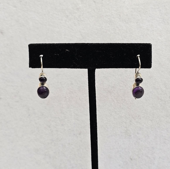 925 Sterling Silver Amethyst Drop Earrings Vintage - Picture 8 of 14